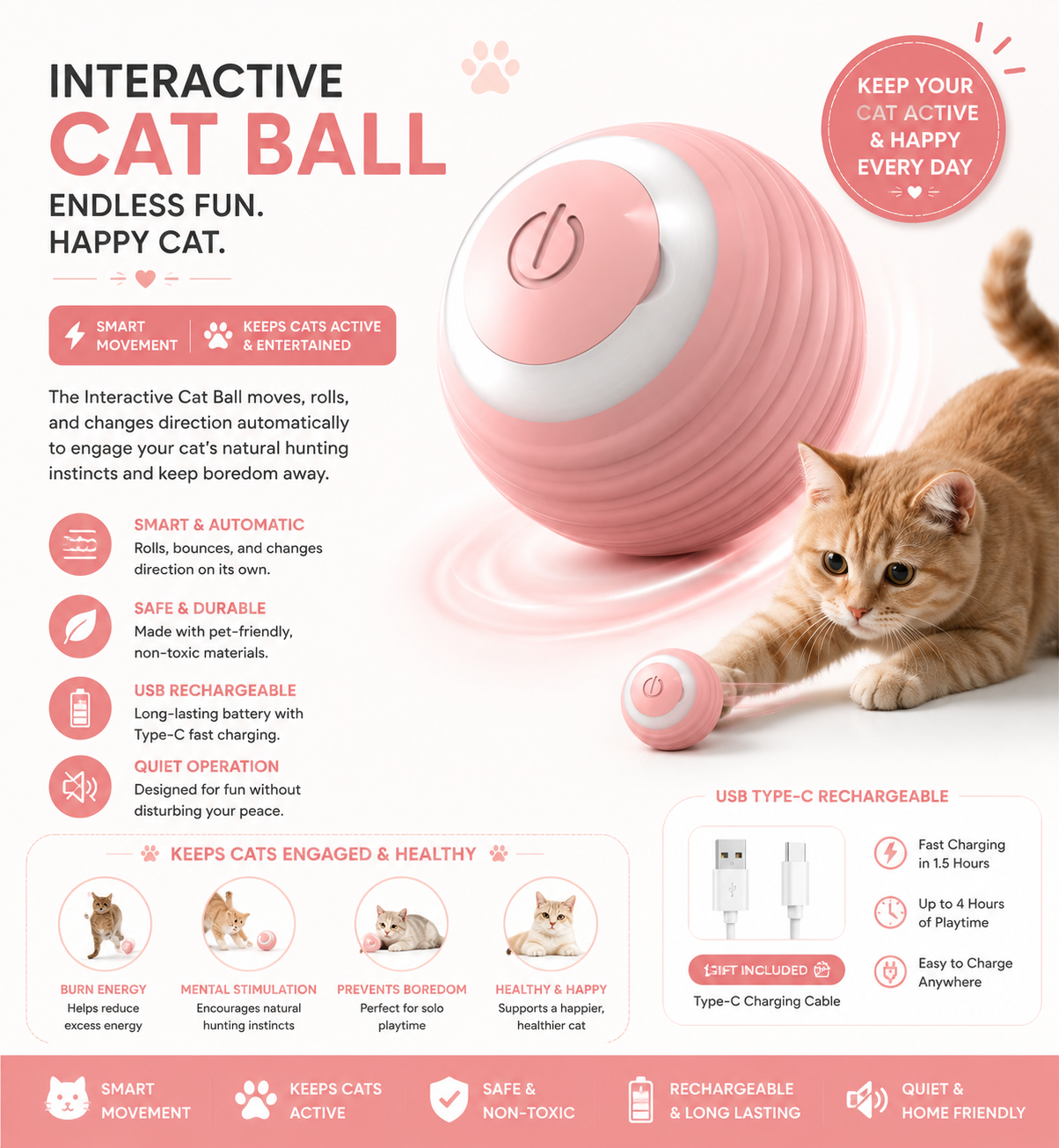 Cat Interactive Ball Smart Cat Toys Indoor Automatic Rolling