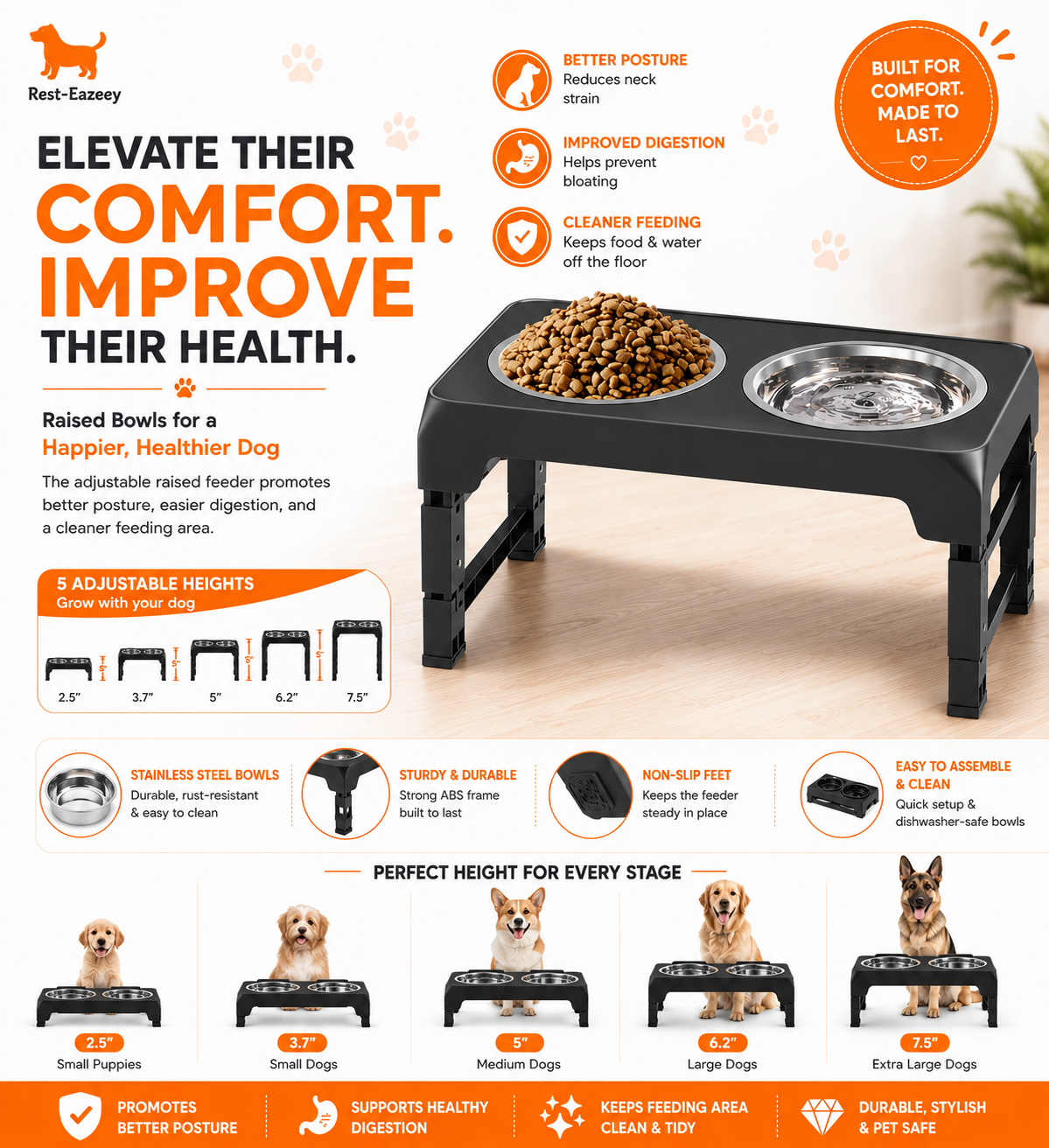 Waglines Elevated Dog Bowls - Saves your dogs back